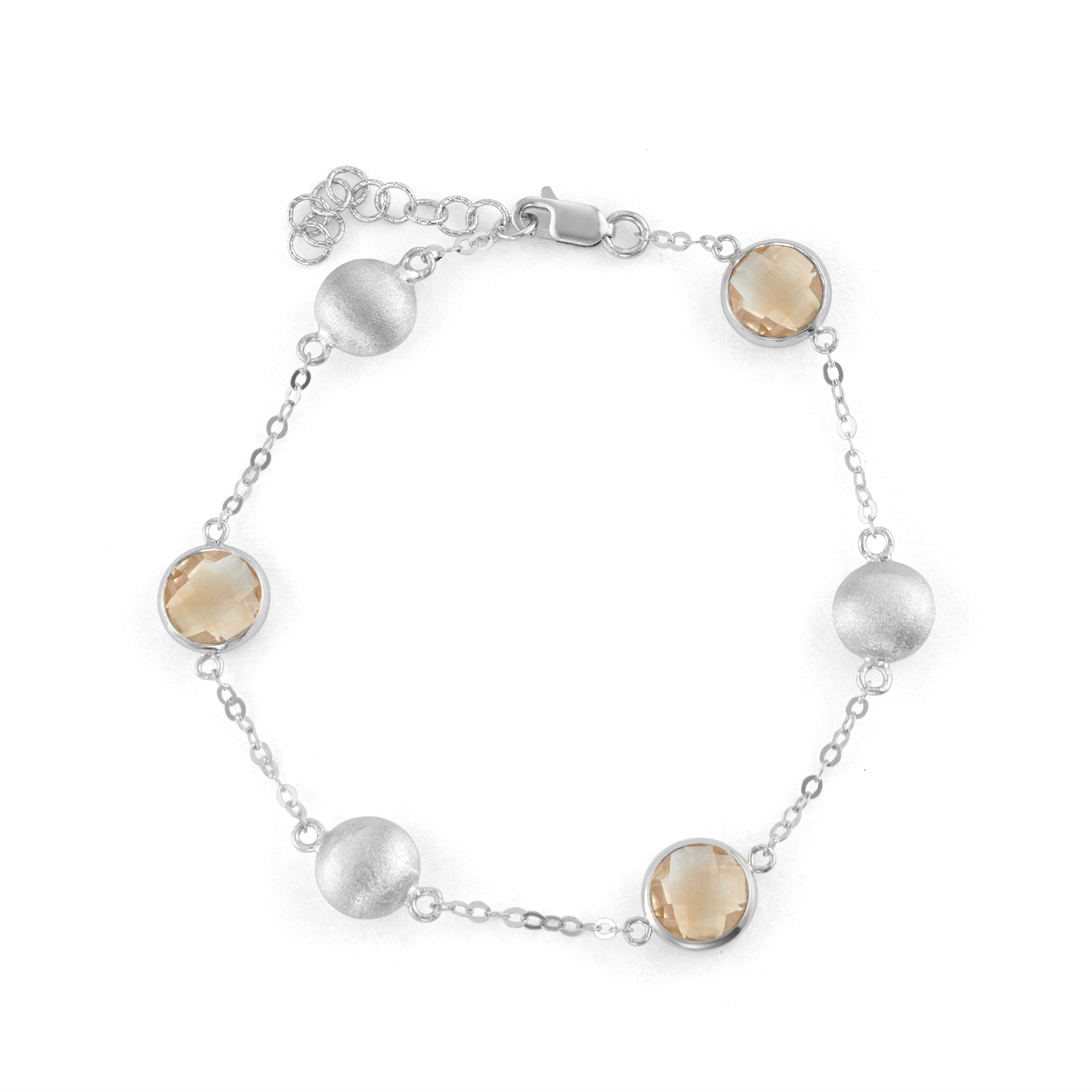 5th & Main Sterling Silver Bead and Bezel Bracelet with Citrine Round Gemstones