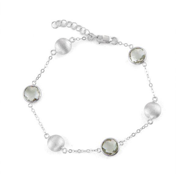 5th & Main Sterling Silver Bead and Bezel Bracelet with Green Amethyst Round Gemstones