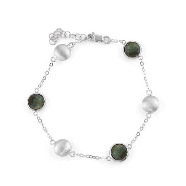 アクセサリー fifth Silver Beaded Bracelet 5th & Main Sterling Silver Bead and Bezel Bracelet with Labadorite