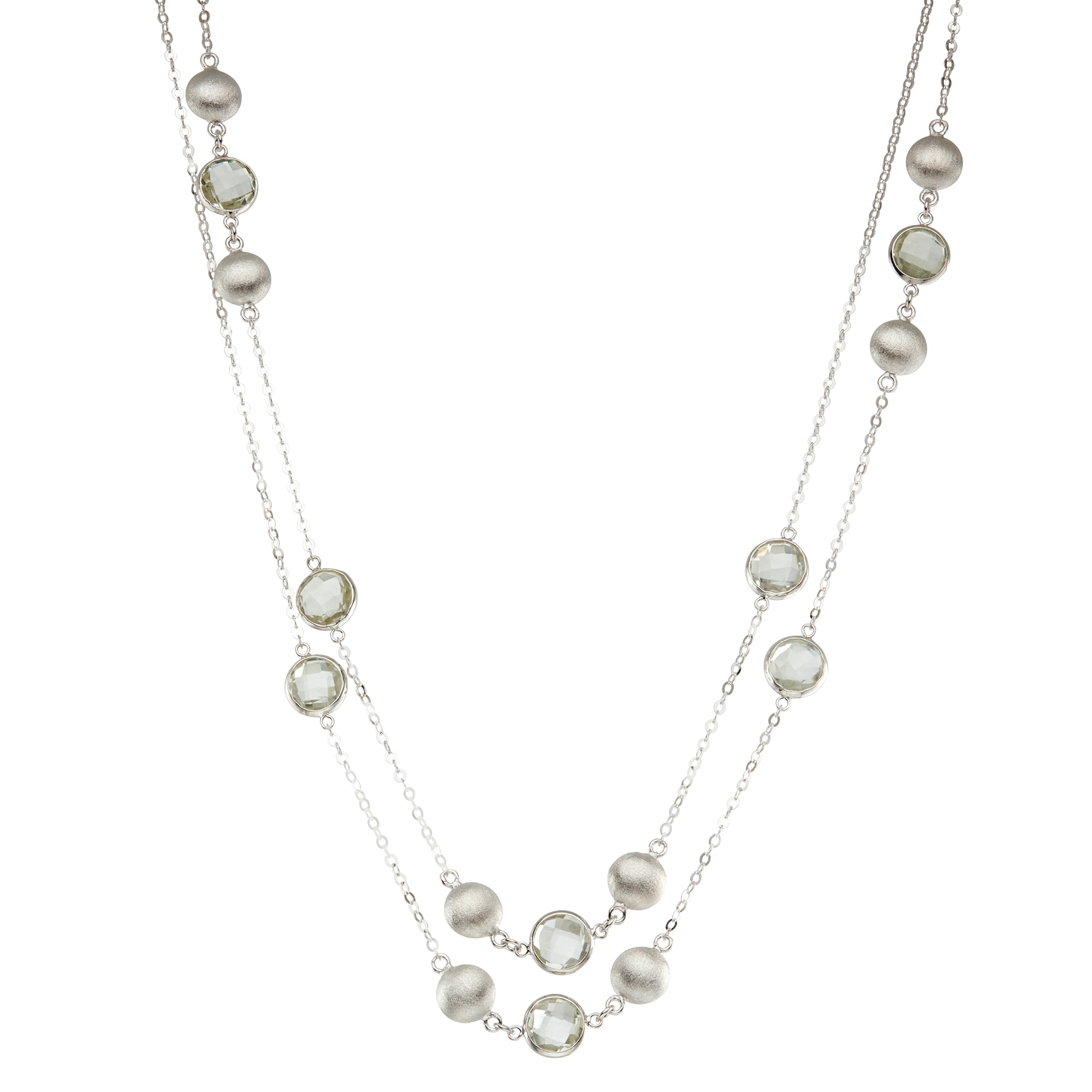 5th & Main Sterling Silver Bead and Bezel three stations Necklace with Green Amethyst Round Gemstones