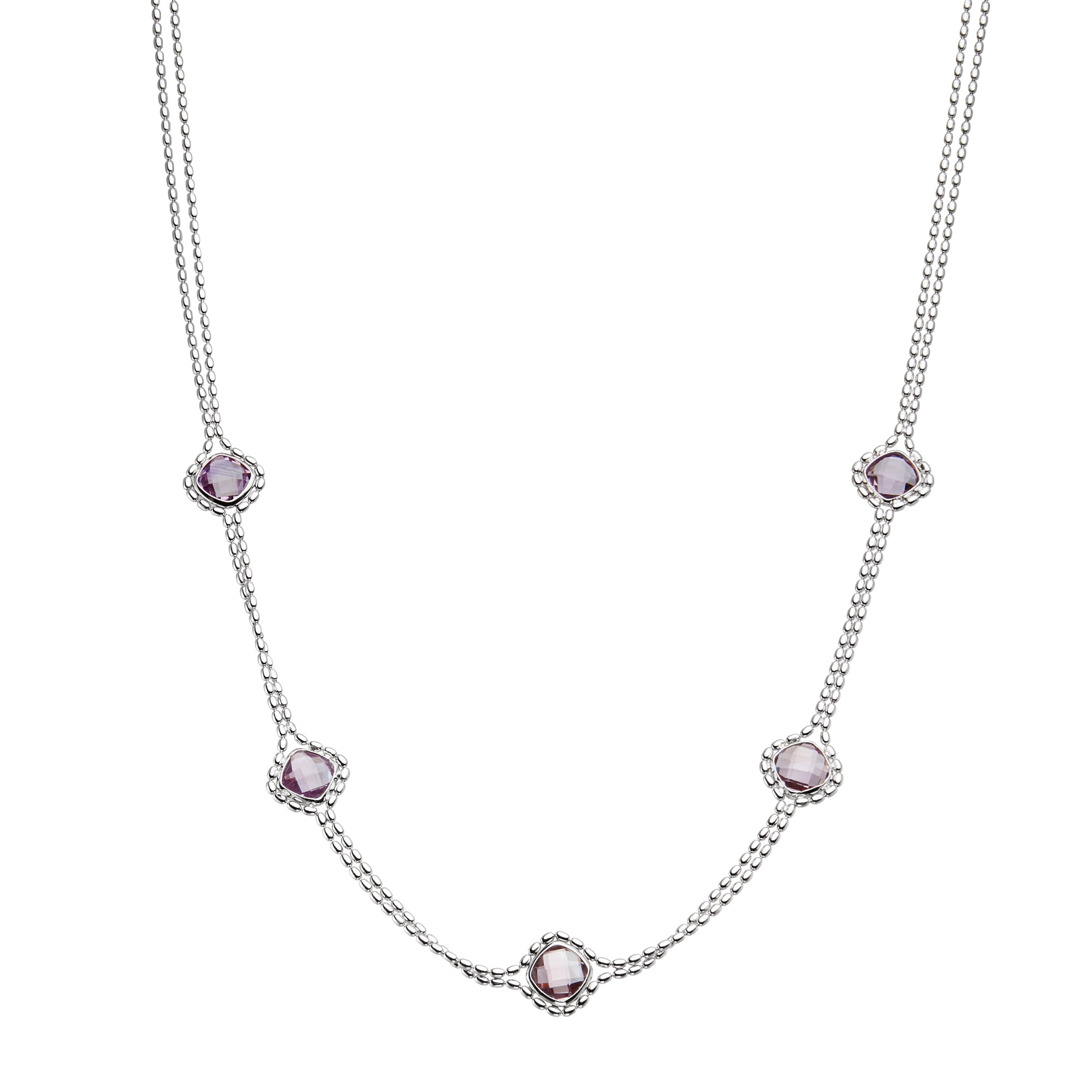 5th & Main Sterling Silver Beads 16 inches Necklace with Amethyst Square Stones