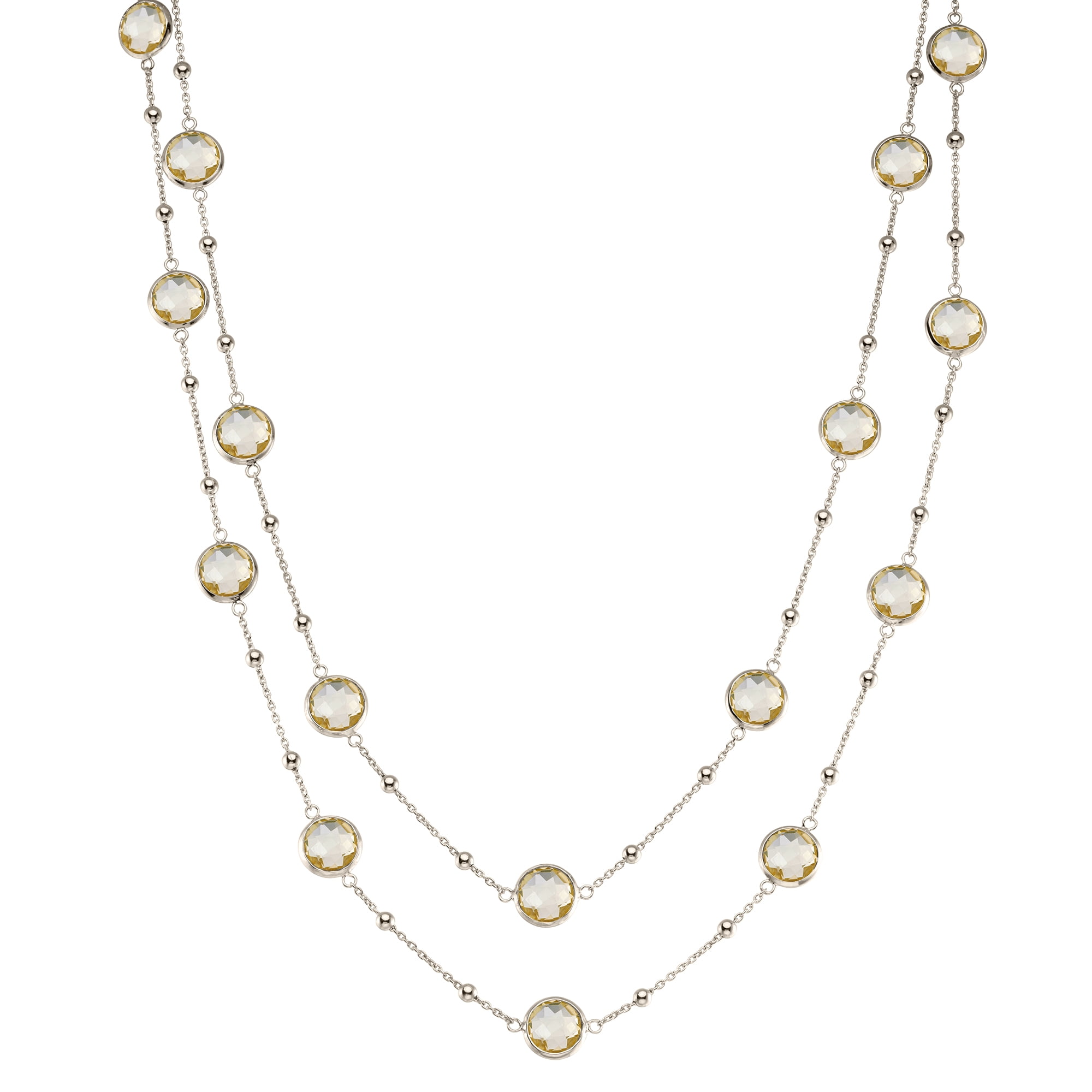 5th & Main Sterling Silver Bezel Necklace with Small Silver Stations and Citrine Round Gemstones