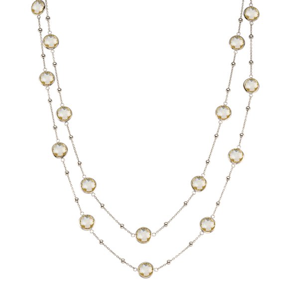 5th & Main Sterling Silver Bezel Necklace with Small Silver Stations and Citrine Round Gemstones