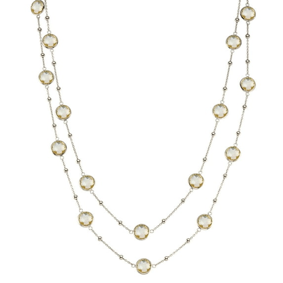 5th & Main Sterling Silver Bezel Necklace with Small Silver Stations and Citrine Round Gemstones