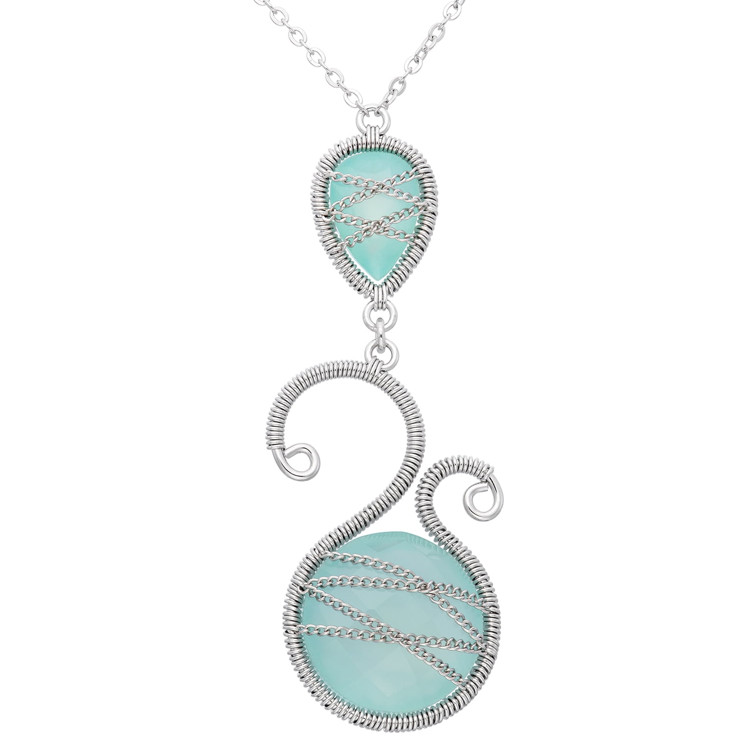 5th & Main Sterling Silver Hand Wrapped Asymmetric And Teardrop Chalcedony Stone Pendant Necklace *** ***