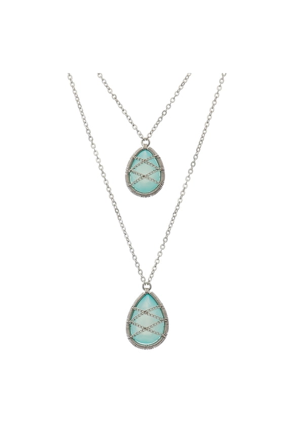 Sterling Silver Hand Wrapped Bi-Layered Teardrop Chalcedony Pendant Necklace *** ***