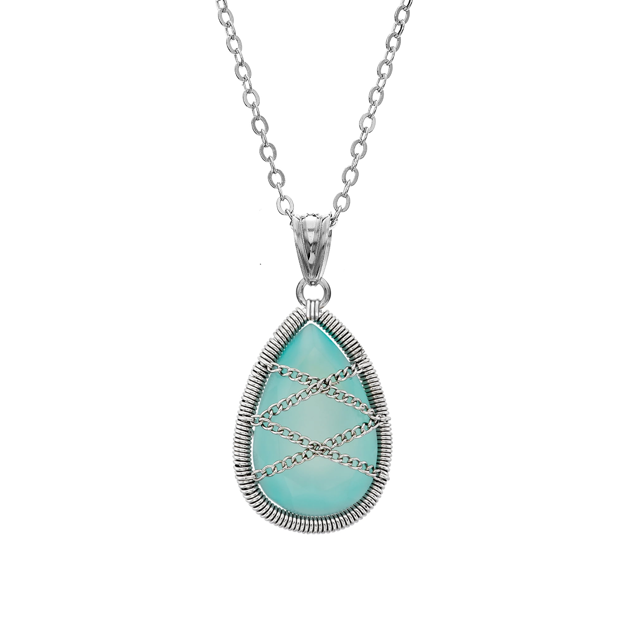 5th & Main Sterling Silver Hand Wrapped Teardrop Chalcedony Stone Pendant Necklace