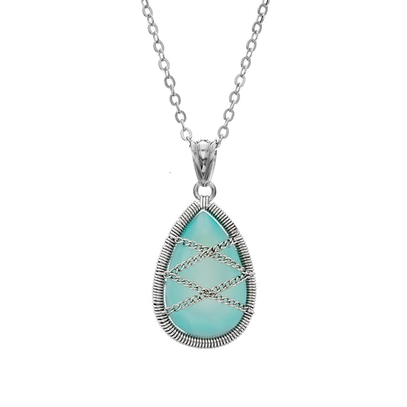 5th & Main Sterling Silver Hand Wrapped Teardrop Chalcedony Stone Pendant Necklace