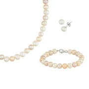 5th & Main Women's Sterling Silver Fresh Water Pearl Bracelet, Necklace and Earrings Set