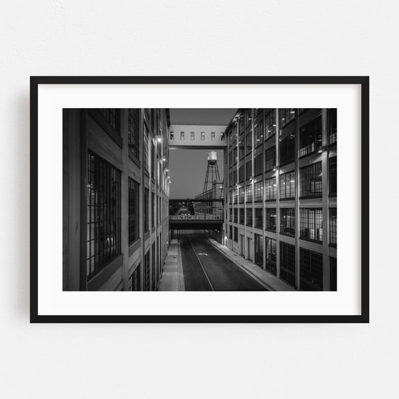 5th Street Skywalk B&W - Winston-Salem North Carolina Photography Black Framed Wall Art Print 20 x 30 inches