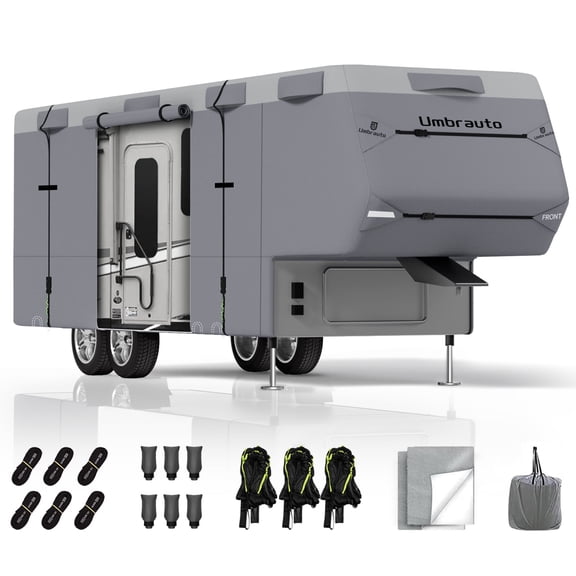 5th Wheel RV Cover 40'-44' RV 7 Layers Top Anti-UV Waterproof Camper Covers Travel Trailer Motorhome with Gutter Covers