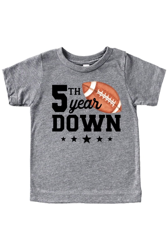 5th Year Down Football Shirt for 5 Year Old Sports Theme Fifth Birthday Party Tee Granite Heather Shirt 4T