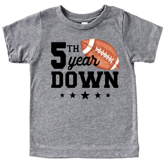 5th Year Down Football Shirt for 5 Year Old Sports Theme Fifth Birthday Party Tee Granite Heather Shirt 5-6