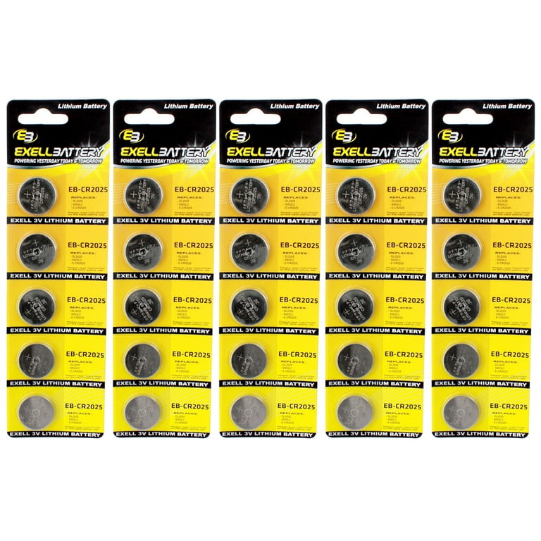 5pk Exell 3V Lithium Coin Cell Battery CR2025 Replaces DL2025, ECR2025