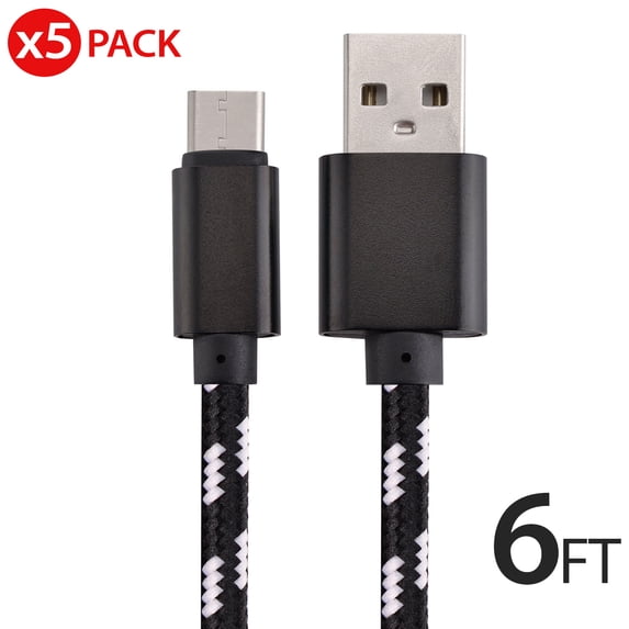 5x 6FT USB Type C Cable Fast Charging Cable USB-C Type-C 3.1 Data Sync Charger Cable Cord For Samsung Galaxy S9 S9+ Galaxy S8 S8 Plus Nexus 5X 6P OnePlus 2 3 LG G5 G6 V20 HTC M10 Google Pixel XL