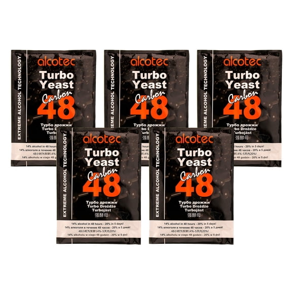 5x Alcotec Carbon 48 Turbo Yeast with Activated Carbon