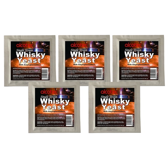 5x Alcotec Single Strain Whisky Yeast Makes 25L Grain Whiskey Mash Homebrew Wash