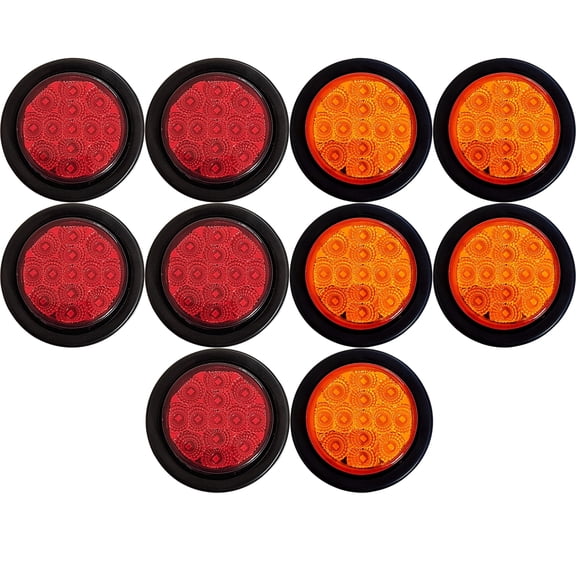 5x Amber + 5x Red 2.5" Round Amber Led Clearance Side Marker Lights Kit 13 LED Diodes Grommet Wire Pigtail Truck Utility Trailer RV UTV Tractor Flush Mount Waterproof 12V Sealed