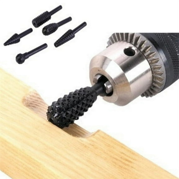 5x Black Steel Rotary Burr Set 1/4'' 6mm Shank Wood Rasp Drill Bits Home T J WA