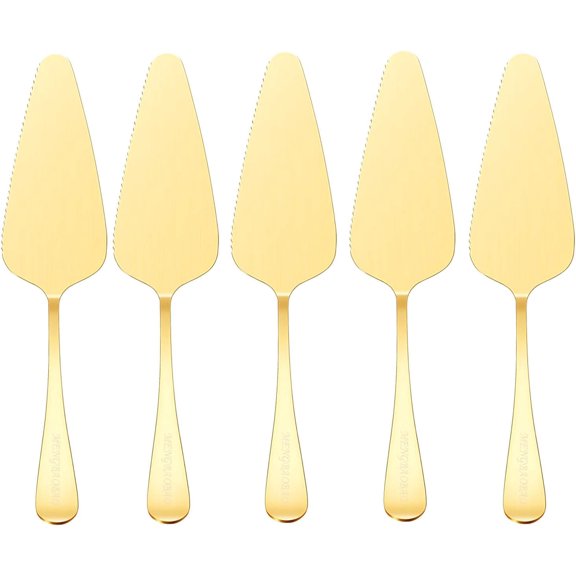 5x Cake Server Pie Holder Transfer Triangular Spade Spatula Serrated Edge - Gold
