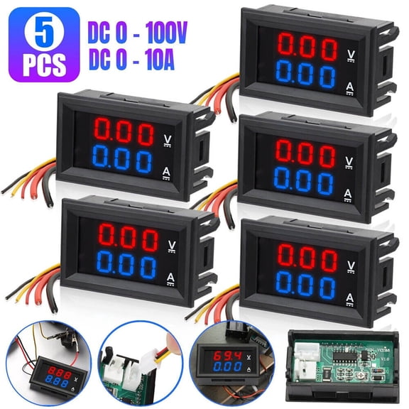 5x DC 100V 10A LED Digital Voltmeter Ammeter Dual Volt Amp Meter Voltage Gauge