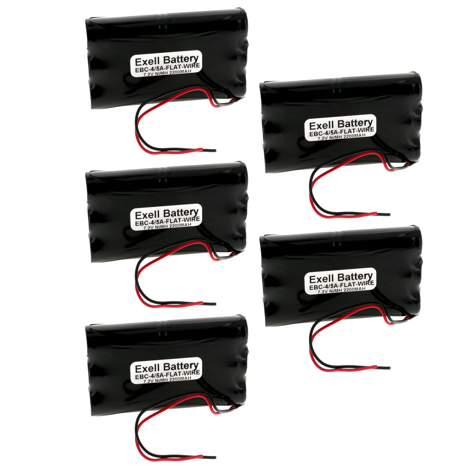 5x Exell 7.2V 2200mAh NiMH Battery w/Wire Leads Back-up Power Exit Signs