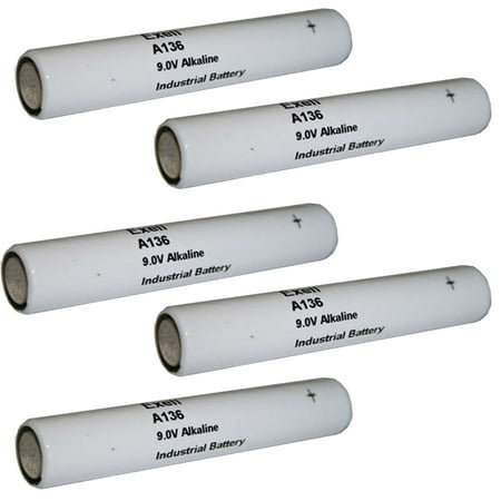 5x Exell A136 Alkaline 9V Battery 6LR50, EN136A, PC136A