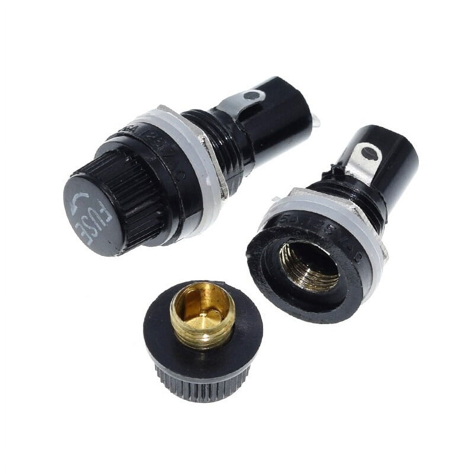 5x Glass Fuse Holders Panel Mount Screw Cap Black Auto Car 10A 250V (5x20mm)