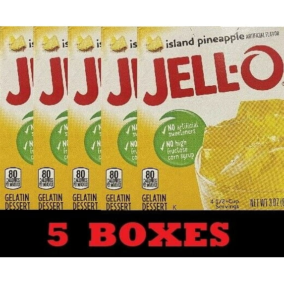 5x Jello ISLAND PINEAPPLE Gelatin Dessert 3 oz Box Jell-O - 5 BOXES BULK