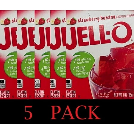 5x Jello STRAWBERRY BANANA Gelatin Dessert 3 oz Box Jell-O - 5 PACK