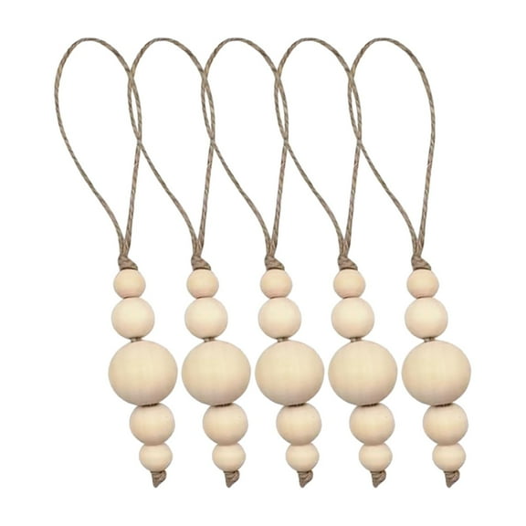 5x Jute Rope with Wood Bead Boho Farmhouse Modern Crafts Christmas Tree Party Holiday Wall Hanging Pendant Decorative Beads Hemp Rope Burlap