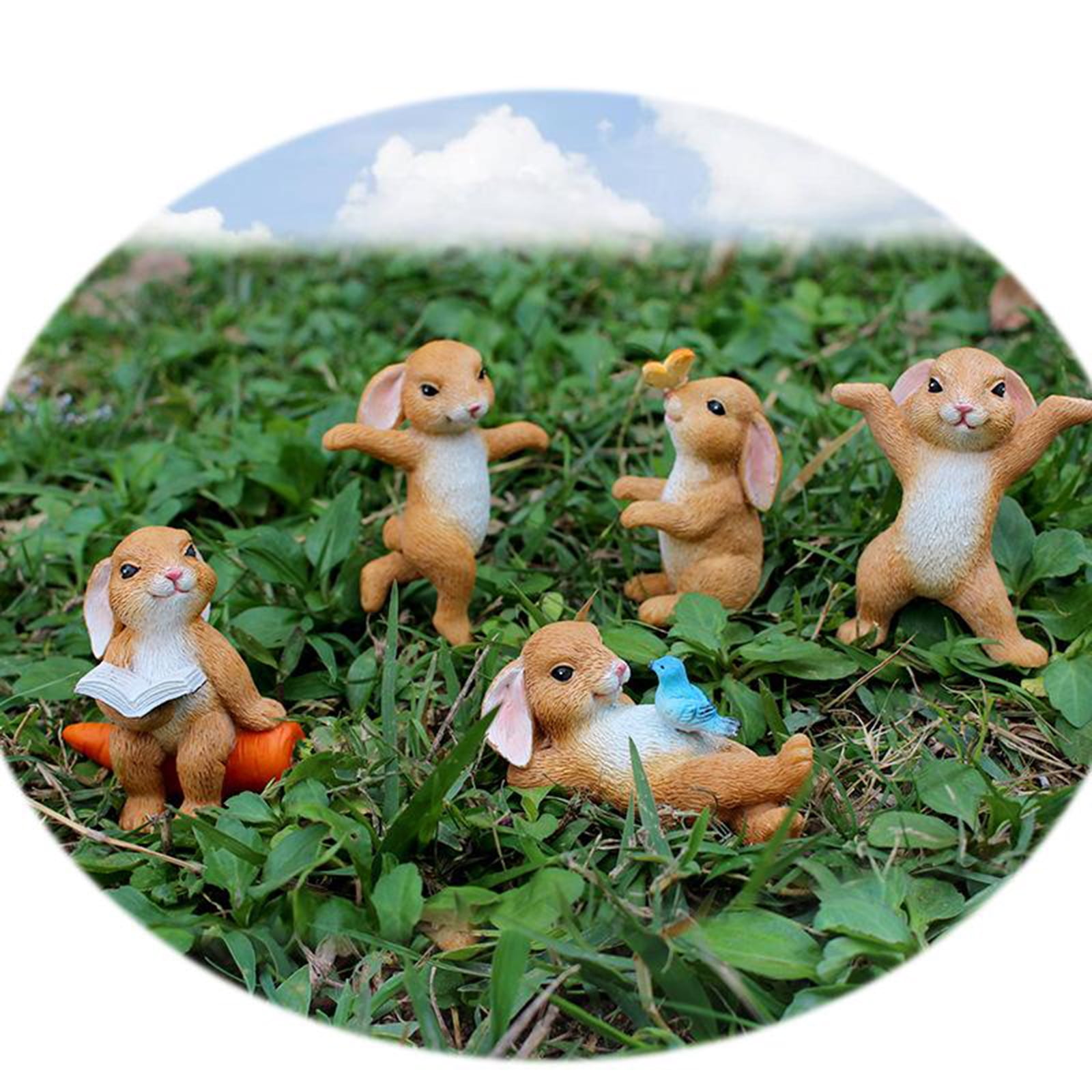 5x Mini Rabbits Miniature Ornament Fairy Animal Figurines Garden ...