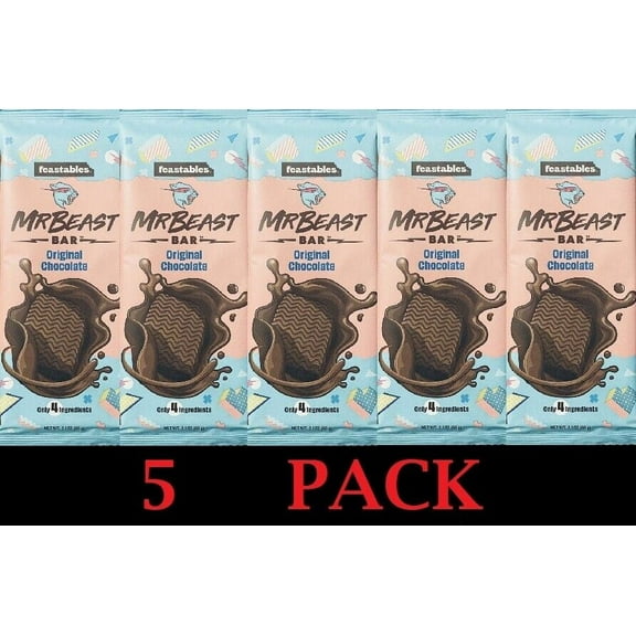 5x Mr Beast Feastables ORIGINAL CHOCOLATE Bar 2.1 oz - FREE SHIP - 5 PACK