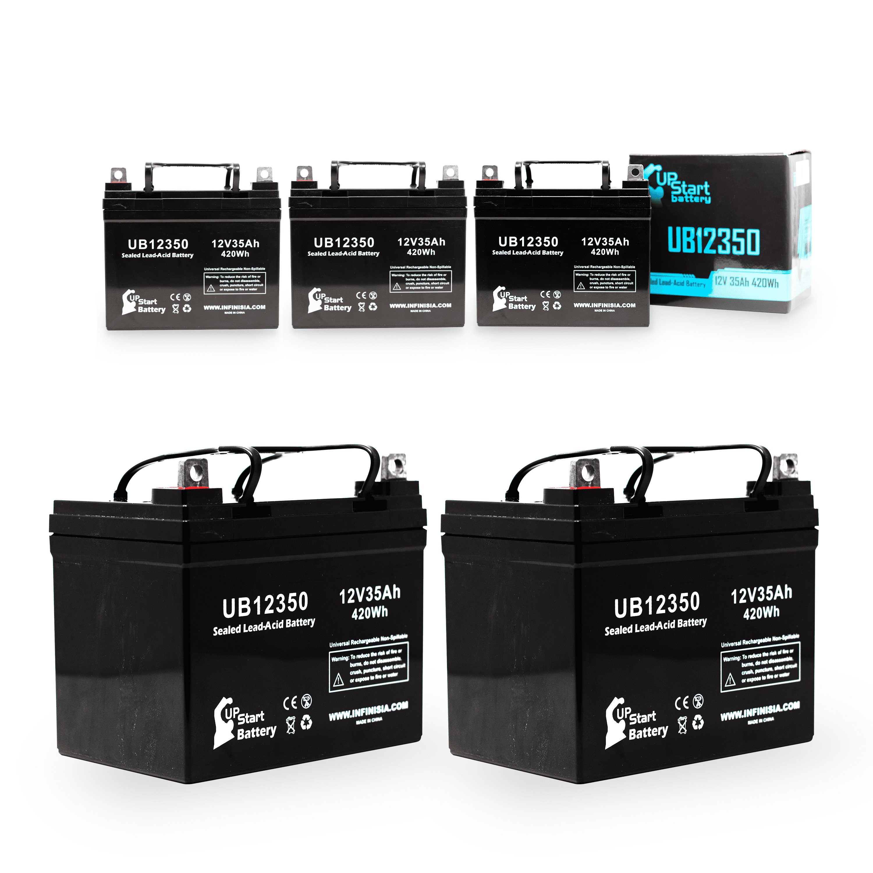 5x Pack - Compatible Ford 70 Battery - Replacement UB12350 Universal Sealed Lead Acid Battery (12V, 35Ah, 35000mAh, L1 Terminal, AGM, SLA)