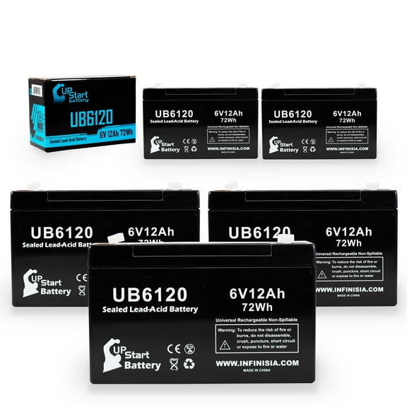 5x Pack - Compatible PARA SYSTEMS AT500 Battery - Replacement UB6120 Universal Sealed Lead Acid Battery (6V 12Ah, 12000mAh, F1 Terminal, AGM, SLA) - Includes 10 F1 to F2 Terminal Adapters