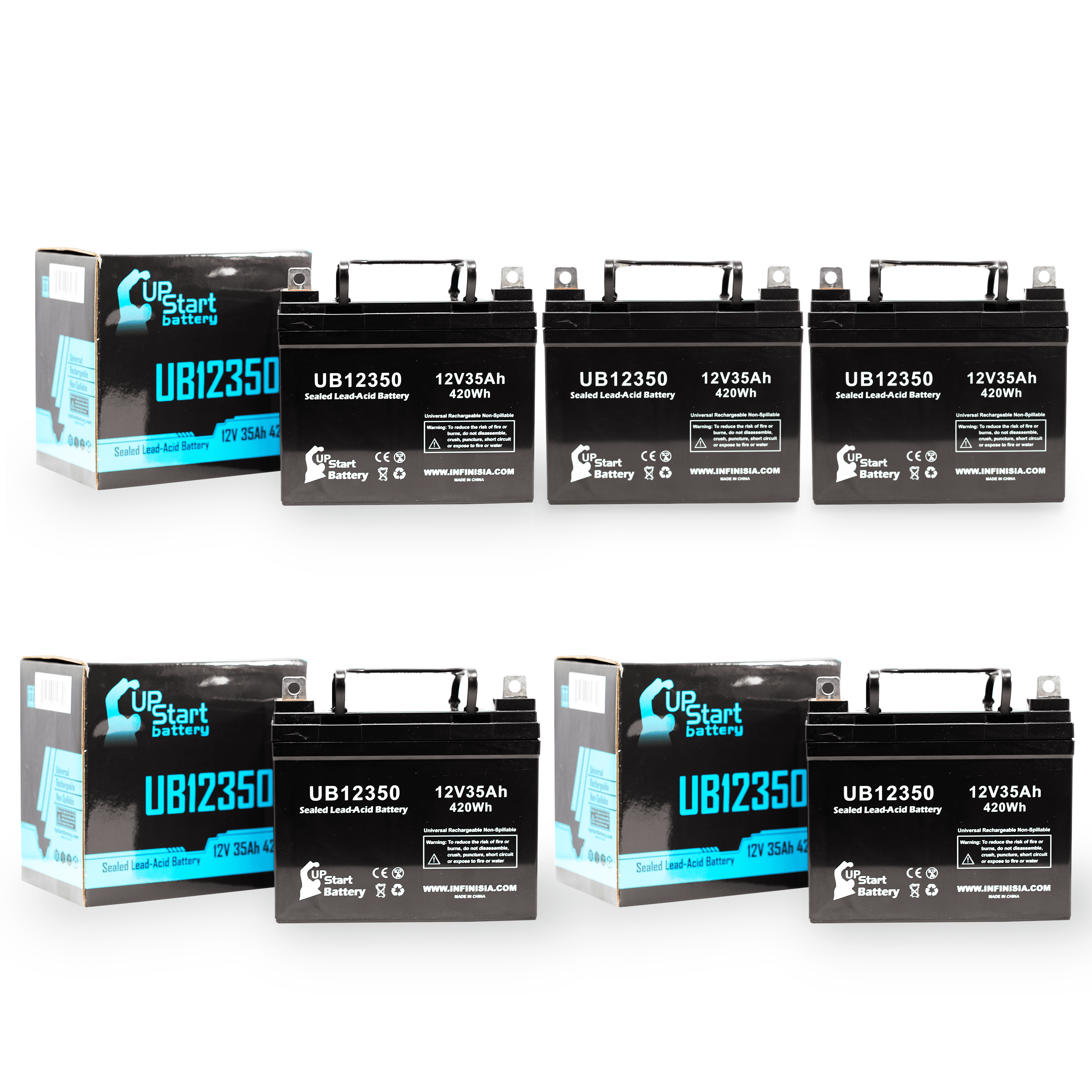 5x Pack - Compatible Topaz 850 Battery - Replacement UB12350 Universal Sealed Lead Acid Battery (12V, 35Ah, 35000mAh, L1 Terminal, AGM, SLA)