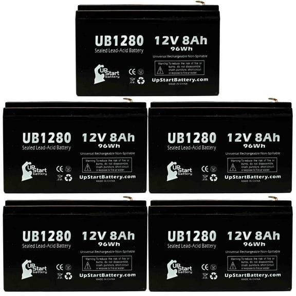 5x Pack - Compatible Tripp Lite SM550UNAFTA Battery - Replacement UB1280 Universal Sealed Lead Acid Battery (12V, 8Ah, 8000mAh, F1 Terminal, AGM, SLA) - Includes 10 F1 to F2 Terminal Adapters