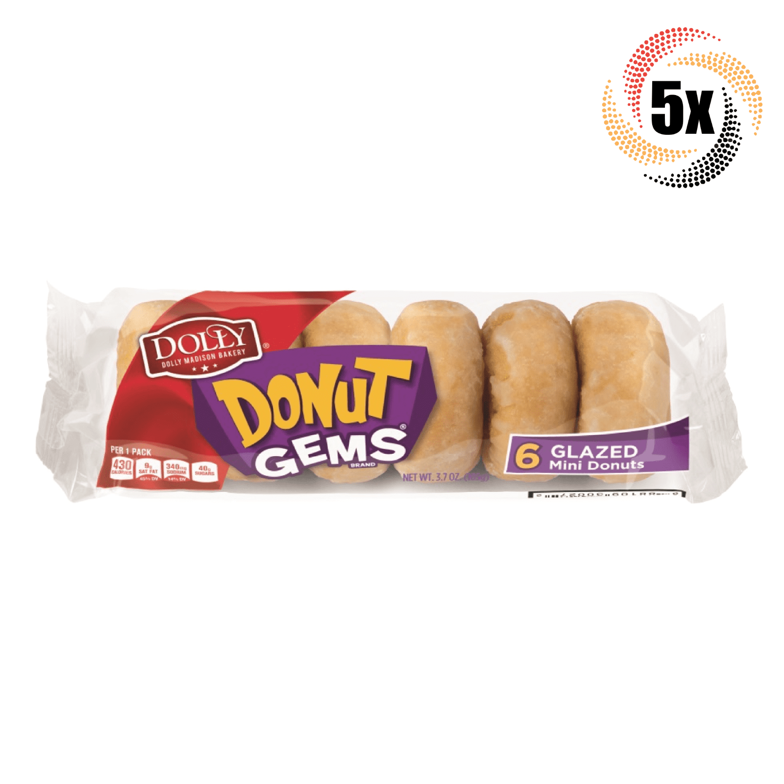 5x Pack Dolly Madison Bakery Donut Gems Glazed Mini Donuts 3oz Fast