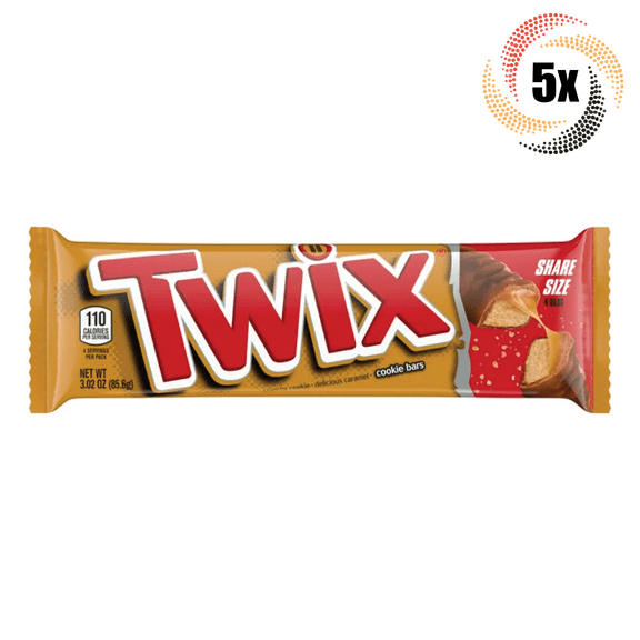 5x Packs Twix Caramel Milk Chocolate Cookie Bars Share Size Candy 3.02oz