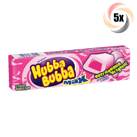 5x Packs Wrigley's Hubba Bubba Outrageous Original Bubble Gum ( 5 Piece Packs )