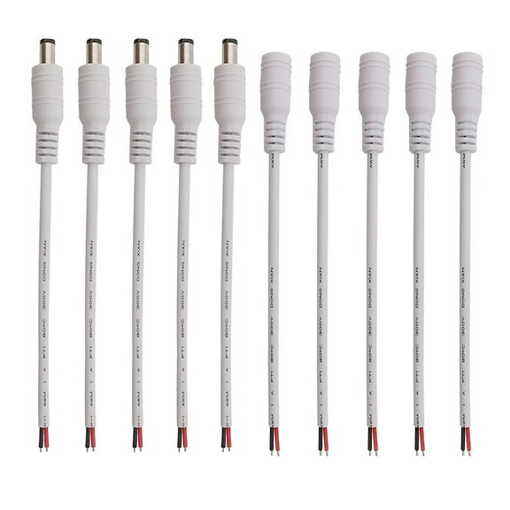 5x Pairs White DC Pigtails Male-Female Set Plug Power Adapter 2-Pin Wire Ends
