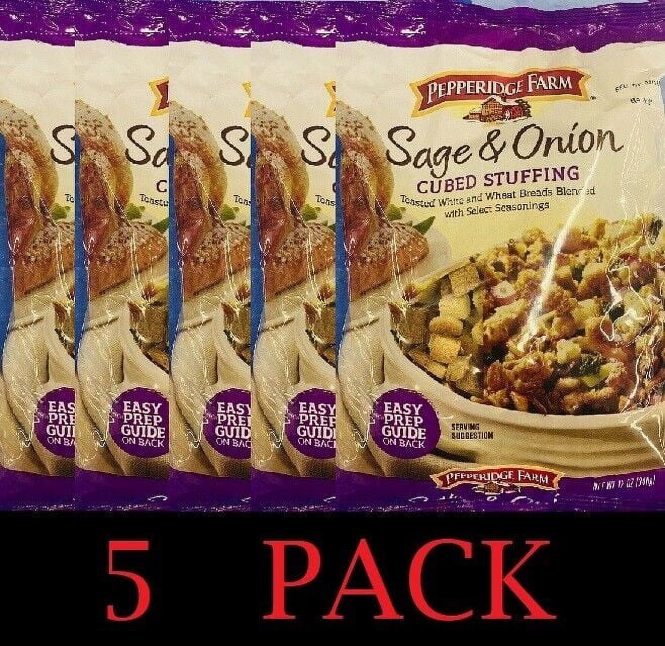 5x Pepperidge Farm SAGE & ONION CUBED STUFFING 12 oz Bag - 5 PACK