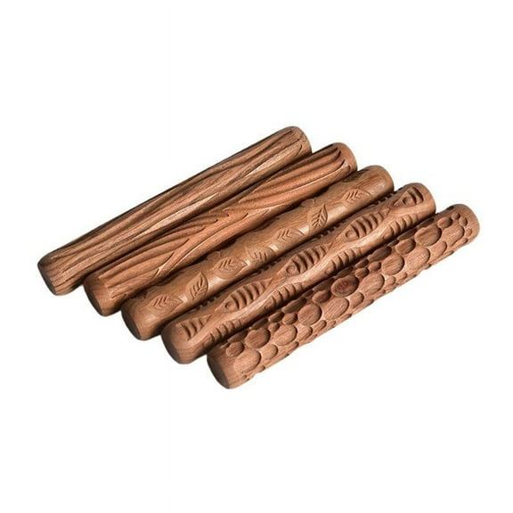 5x Pottery Pattern Roller Clay Modeling Handle Textured Carved