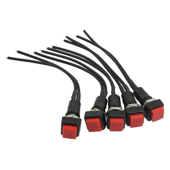 5x Red Square Pre-Wired Momentary Push Button Switch Reset 1/2" AC 250V Car 12V