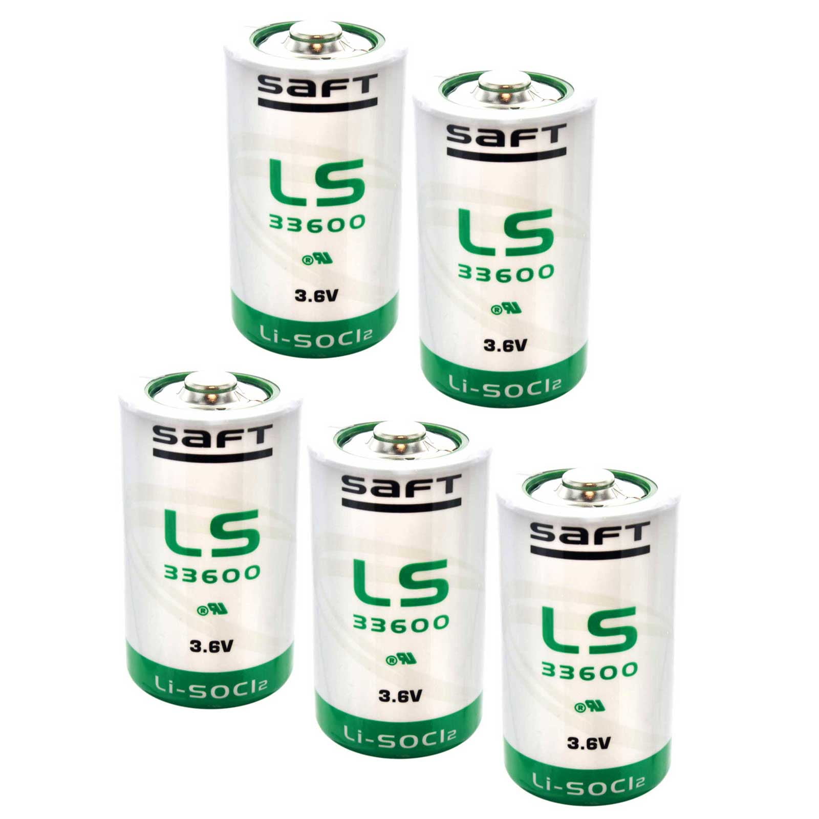 5x SAFT LS33600BA Size D 3.6V 1700mAh Primary Lithium Thionyl Chloride Battery