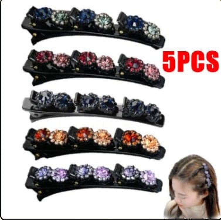 5x Sparkling Crystal Stone Braided Hair Clips,Double Bangs HairClip