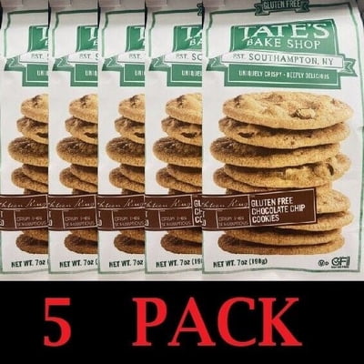 5x Tate's Bake Shop GLUTEN FREE Chocolate Chip Cookies 7 oz Bag - 5 PACK