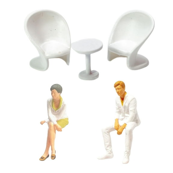 5x Tiny People with Miniature, Furniture Miniature Model Figures, Simulated Resin Table Chair Model for Sand Table, Layout Railway :87