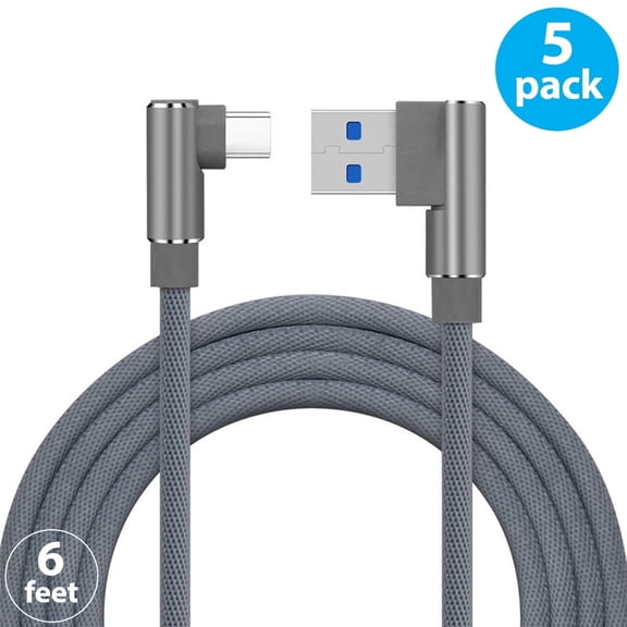 USB to Type C Cable 90 Degree [5-Pack, 6FT] Fast Charging Cord Compatible with iPhone 17 16 15 Pro Max Plus Samsung Galaxy S26 S25 S24 S23 S22 S21 S20 A54 A15 Note Flip LG Pixel Moto