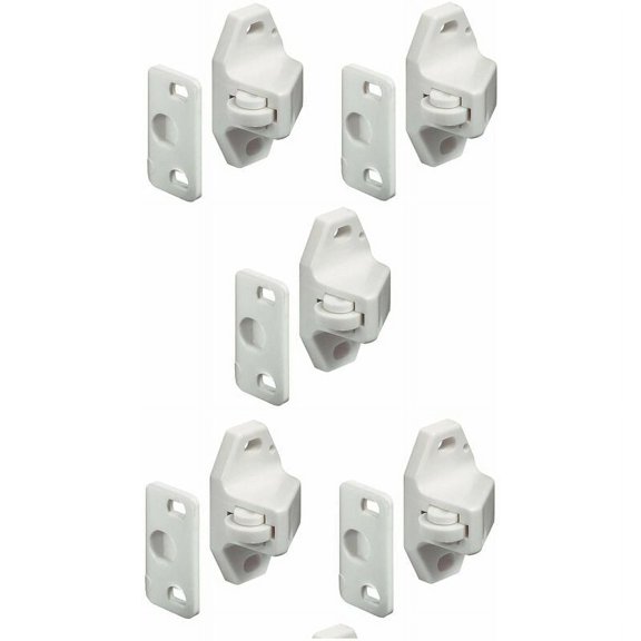 5x Universal white roller latch with screw in counter piece Latch Furniture Door Cupboard Kitchen Bathroom